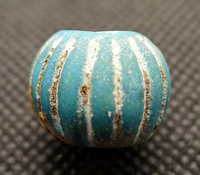 17mm Perle Faience Ancien Romain Fouille Ancient Roman Egypt Melon Glass Bead