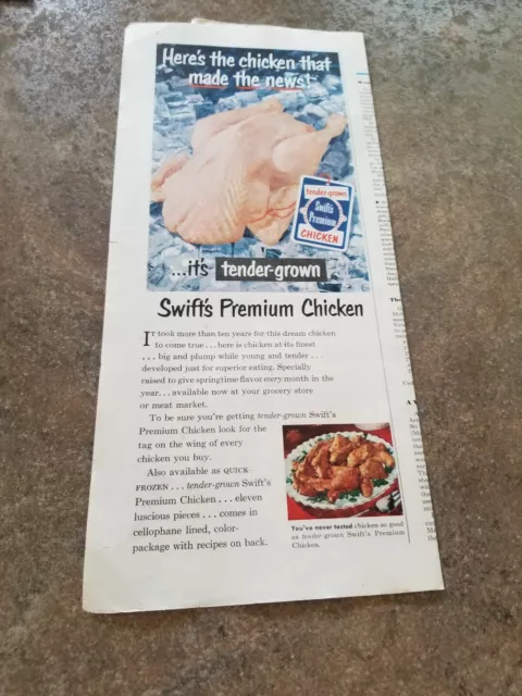 1950 Vintage  Print Ad Swifts Premium Chicken. Made the News
