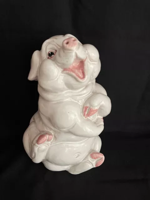 Adorable Italian Terracotta Art Pottery Laughing PIG Statue Sculpture Figure