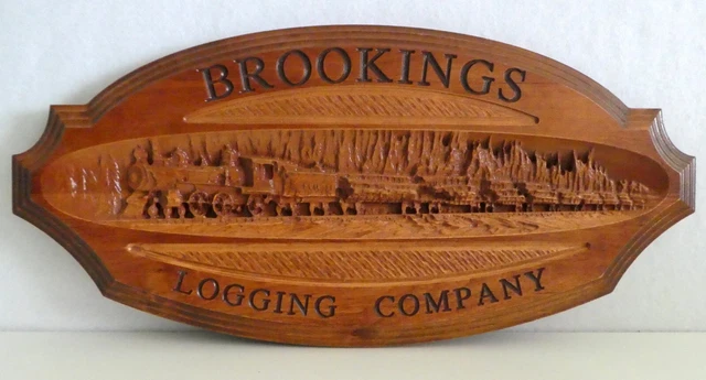 Vintage Carved Wood Sign Brookings Logging Company ORE Railroad Train Detail