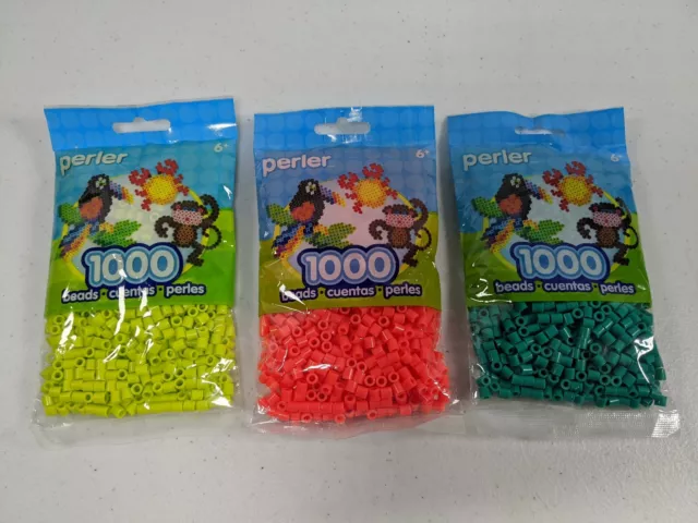 Perler Beads Lot 3 Packs 1000 Each Iron On Fuse Parrot Green Prickly Hot Coral