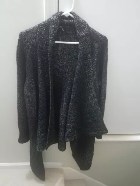 Eileen Fisher Open Cardigan Sweater - Loose Knit Gray Alpaca Wool - Medium
