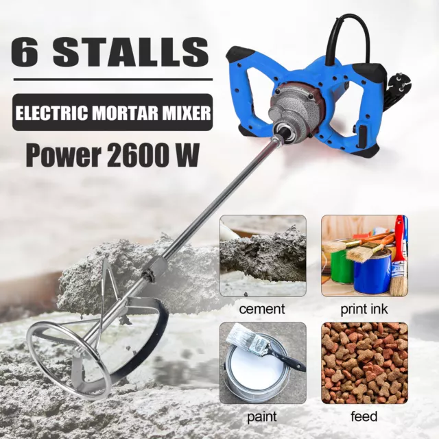 Betoniera Elettrica Miscelatore per Malta 2600W, Miscelatore Cemento 6 Velocità