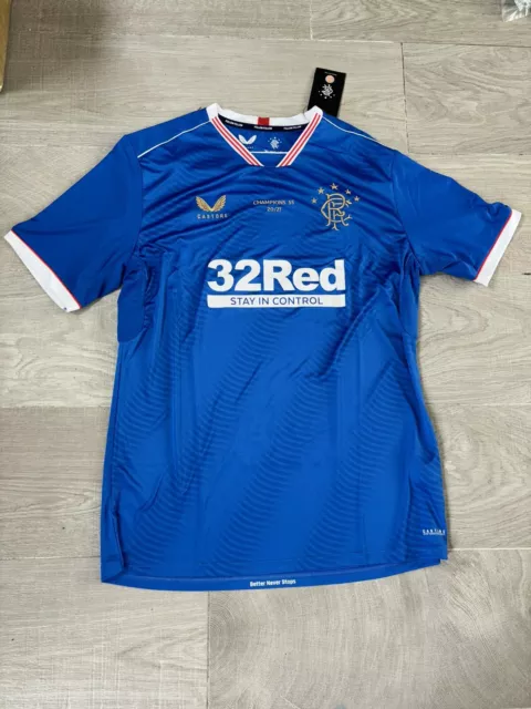 Official Glasgow RANGERS FC CHAMPIONS 55 20/21 FOOTBALL SHIRT Size XL BNWT