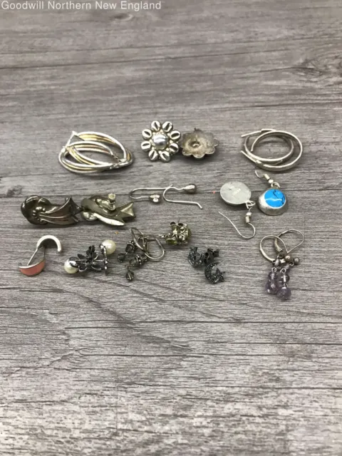925 Sterling Silver Jewelry Earrings 12 Lot w. Beaded Floral Moon Star 44.97g