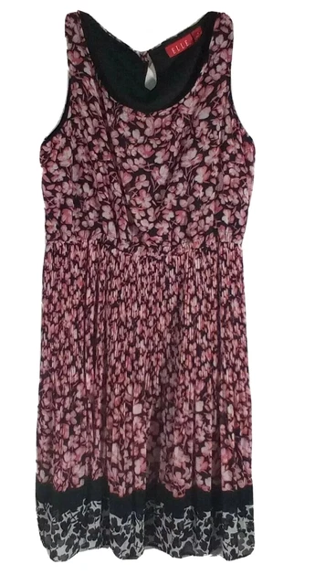 ELLE Pullover Dress Women's Small Sleeveless Pleated Pink Black  Sleeveless