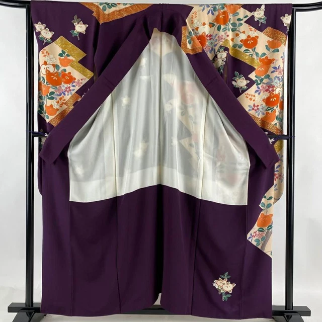 JAPANESE KIMONO FURISODE LONG SLEEVES LADIES WOVEN SILK 100% EMBROIDERY 158.5cm 3