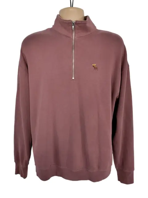 Mens Abercrombie & Fitch Size Large Light Burgundy Soft Fleece 1/4 Zip Sweater