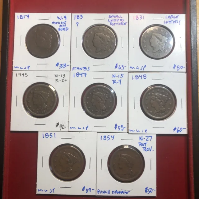 lot of 8 coins Large Cent US different conditions And Years Nice Deal Free Ship