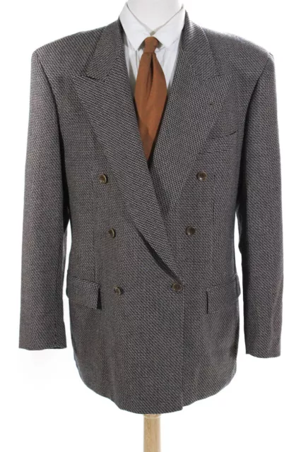Lubiam Mens Brown Wool Texture Double Breasted Long Sleeve Blazer Jacket Size 52