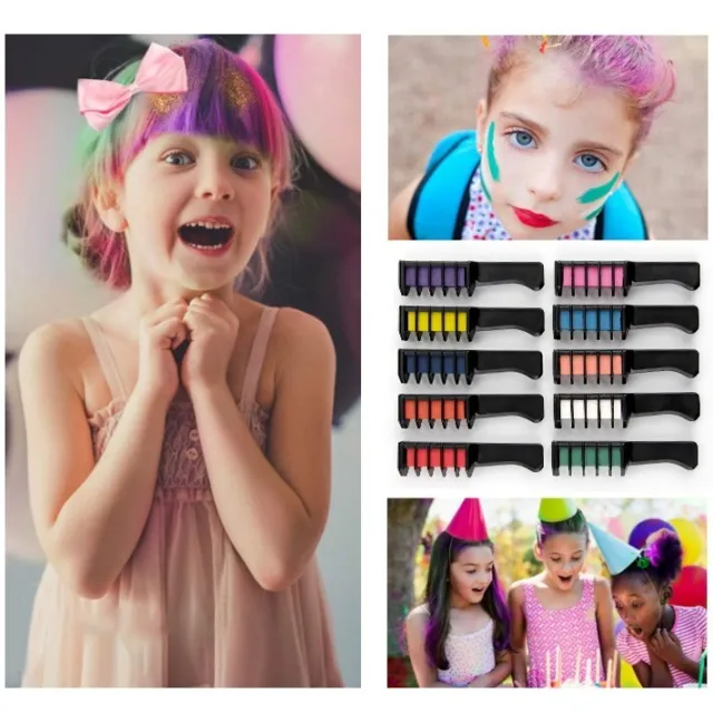 10 Colors Hair Chalk Comb Kit Temporary Washable Dye Brush Kids Girls Party AU 3