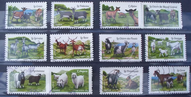 Lot de 12 timbres oblitérés FRANCE 2015 - Chèvres