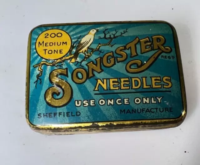 Vintage Songster Medium Tone Gramophone needles Tin With contents