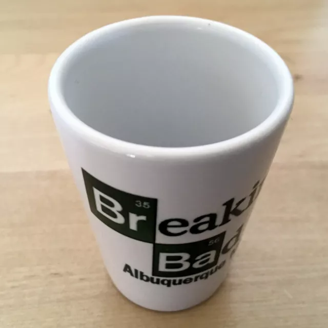 Breaking Bad Shot Glasses 1.5 oz, Green Logo on white ceramic shot glass 2