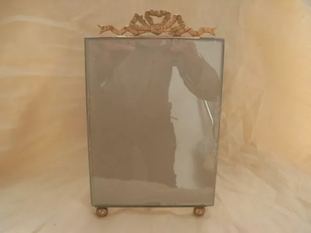 TALL ANTIQUE FRENCH BRONZE BRASS BEVELED GLASS PHOTO FRAME,LATE 19th.