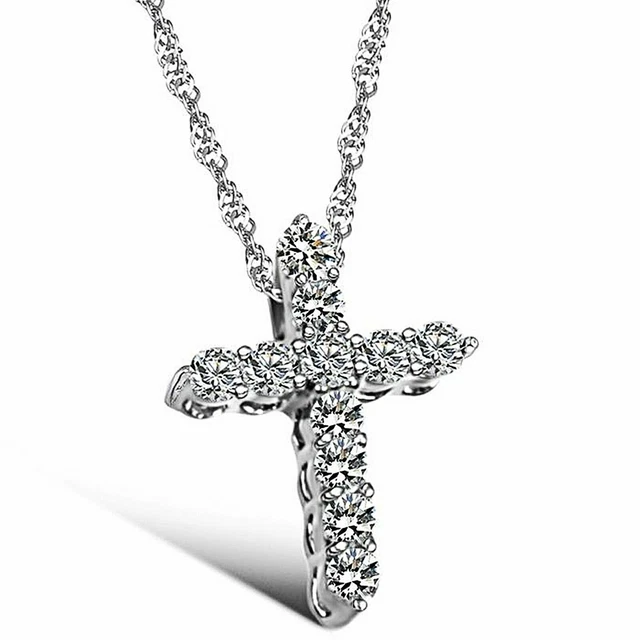 Rhinestone Paved Cross Pendant Necklace Ladies Women's Christmas Birthday Gifts