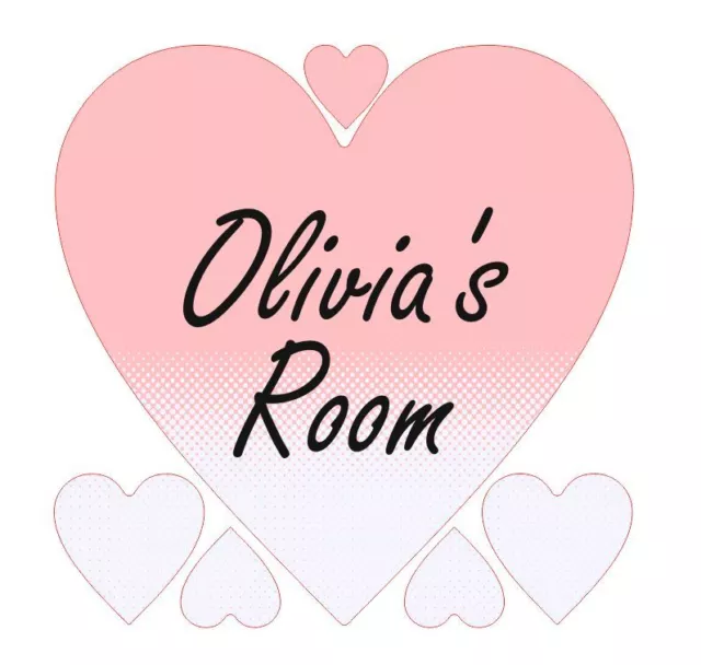 Personalised Pink Halftone Colour Heart Girls Door Name Plaque Bedroom Room