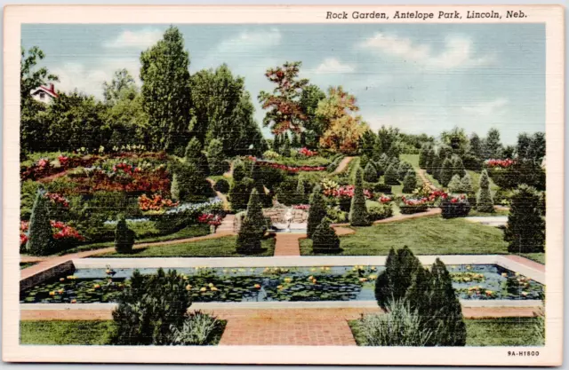 Rock Garden Lincoln Nebraska Antelope Park USA NE Vintage Postcard Linen