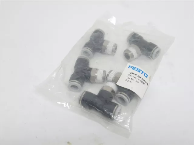 230409 New-No Box; Festo QST-H-3/8-3/8-U-M Bag-5 Tee Fittings 533262 Size 3/8"