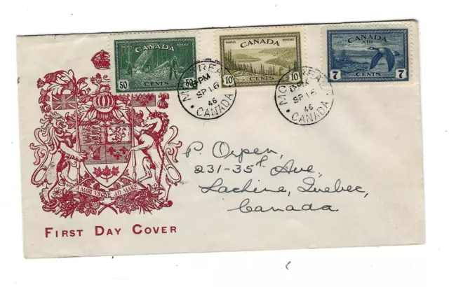 Canada Sept 16, 1946  First Day Cover  #269, 272, C9 Used,  Montreal Cancel C$52