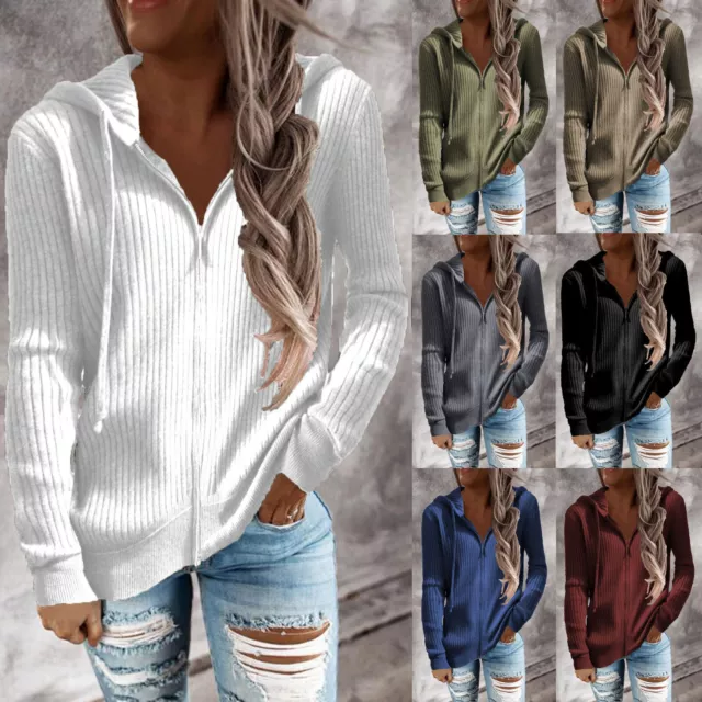 Casual Women's  Holiday Coat Cardigan Zip Up Ladies Jacket Hooded Tops Plus Size