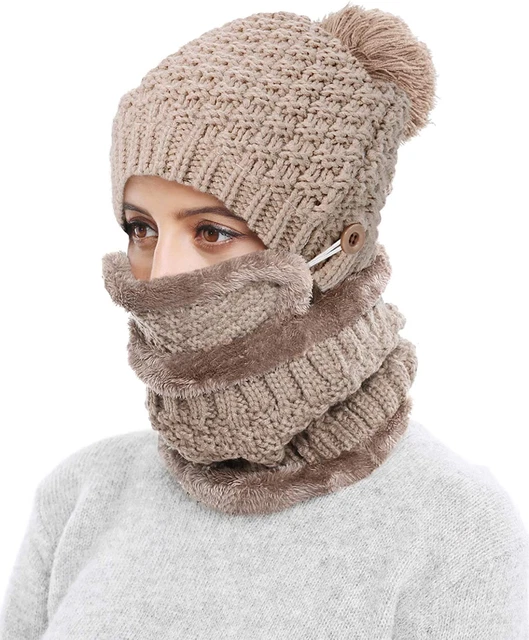 Gorro de invierno para mujer con bufanda y máscara sombrero gorro de punto calid