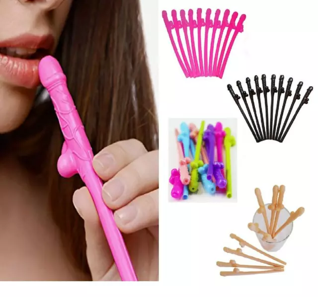 10/20/30 Willy Penis Dick Straw Straws Hens Night Party Mix Colours Nude Pink