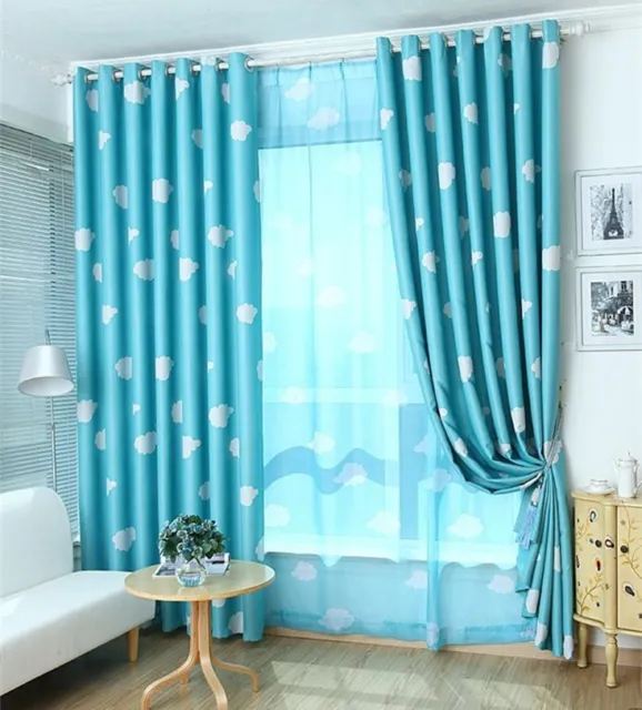 Blockout Blackout Eyelet Curtains Blue Pink Drapes Kids Baby Boy's Girl's Room