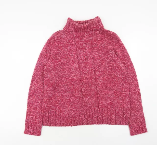 Maglione pullover acrilico Berkertex da donna rosa collo arrotolato taglia 18