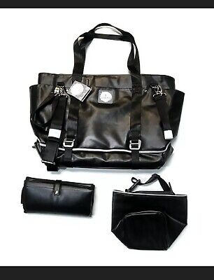 Dutch Baby Diaper Bag Tote Changing Pad Insulated Pack Vegan faux Leather Black