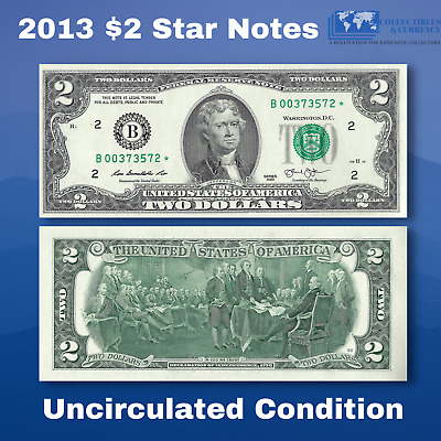 ✯One 2013 $2 DOLLAR BILL Star Replacement Notes, B*(New York), Scarce, UNC