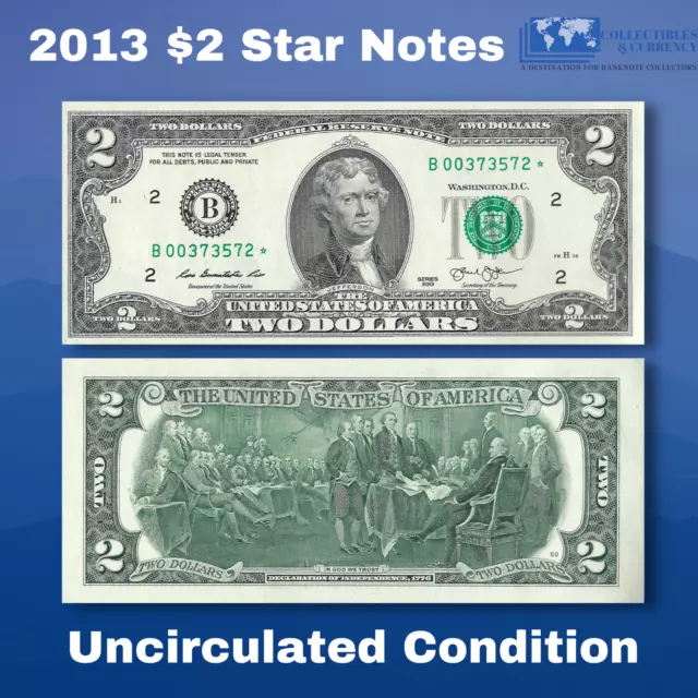 ✯One 2013 $2 DOLLAR BILL Star Replacement Notes, B*(New York), Scarce, UNC