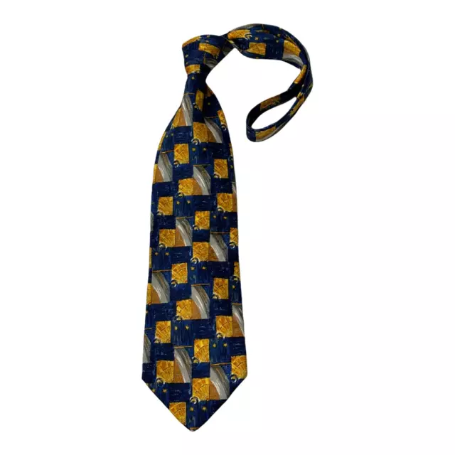 Ermenegildo Zegna Mens Tie Necktie Blue Yellow Geometric 100% Silk Classic Italy