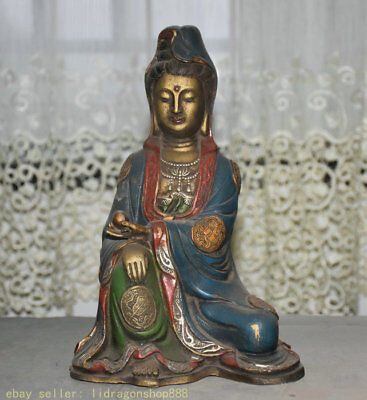 11 « bronze peint siège chinois guanyin kwan yin déesse statue 8 prometteuse