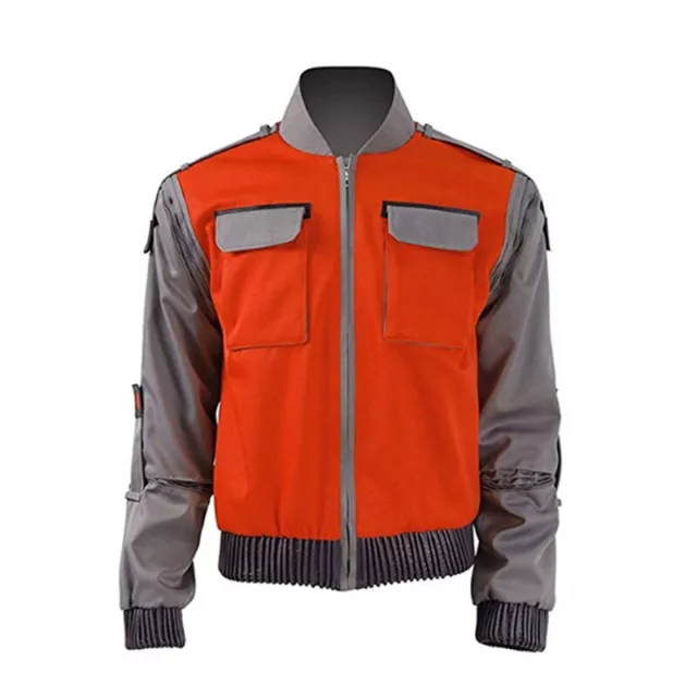 Back To The Future Marty McFly Jacket Cosplay Costume Red Orange Baseball Coat