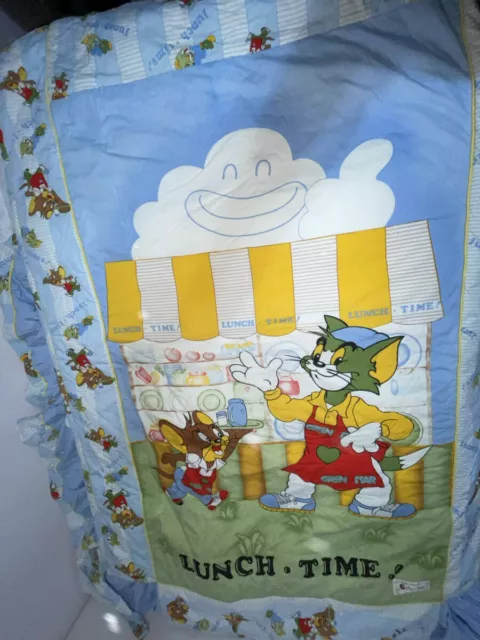 Tom And Jerry Twin Quilted Bed Spread Blanket W/Ruffle Mouse Cat Cartoon