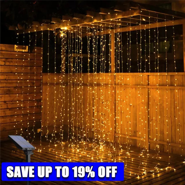 Waterproof Garden Solar Power 3x1 3x2 3x3m LED Curtain String Fairy Wire Lights