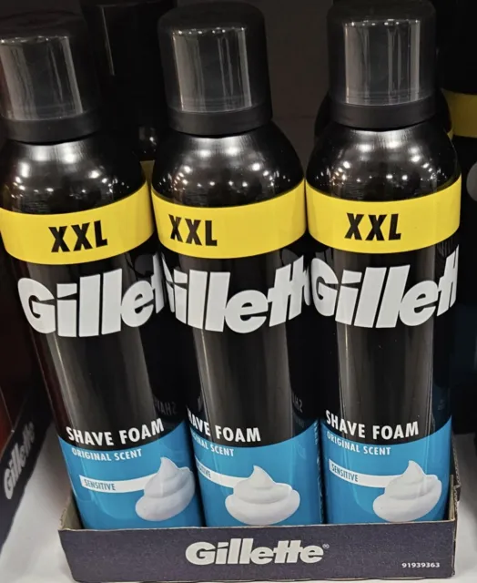 x3 Gillette XXL schiuma da barba originale sensibile al profumo/NUOVO