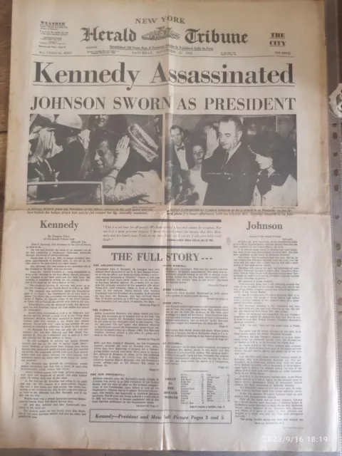 Kennedy Assassinated, NY HERALD TRIBUNE, NOV. 23, 1963, Prima Pagina