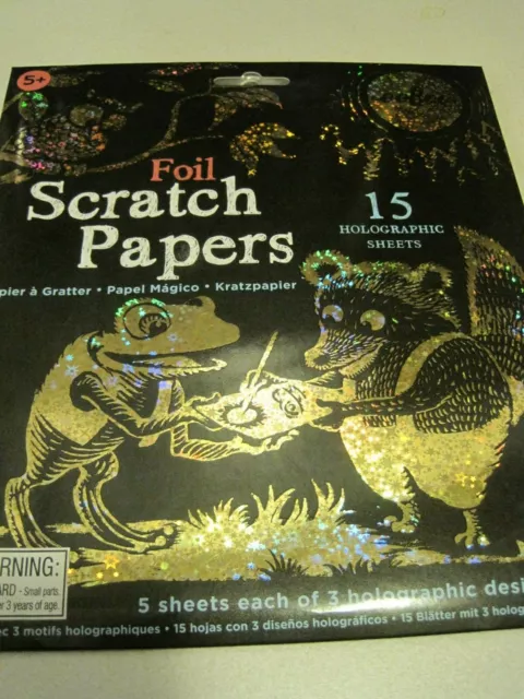 Holographic Sheets eeBoo FOIL SCRATCH PAPERS 15 with Bamboo Stick SEALED