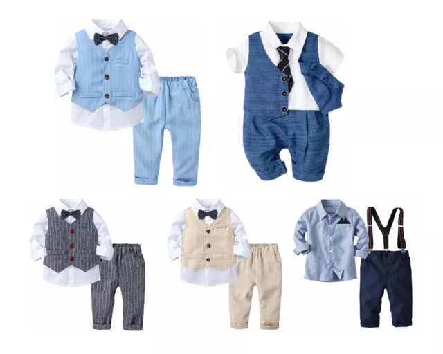 Kids Baby Boys Shirts Suit Vest Pants Romper Trousers Gentleman Outfits Clothes