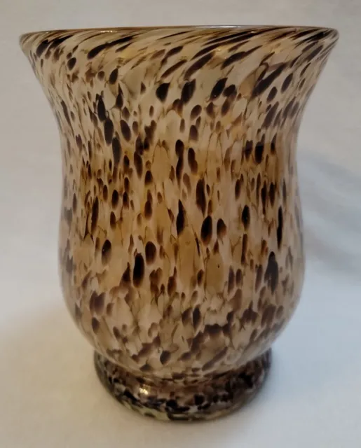Brown Gold Glitter Vase Art Glass HandBlown Speckled Tortoise Shell Murano Style