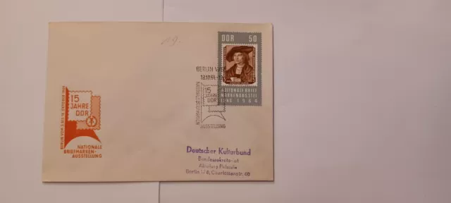 Ersttagsbrief DDR 1964 Nat.Briefmarkenausstellung gestempelt Berlin W68 18.10.64