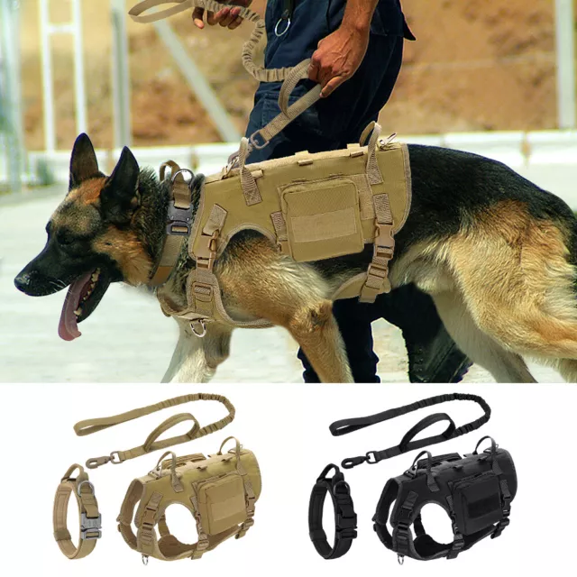 Tactical Dog Harness Set Military No Pull Working Molle Vest Collar Leash S-L
