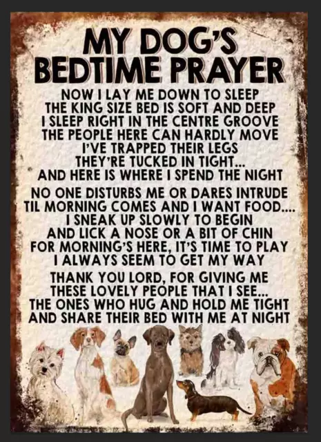 My Dog's Bedtime Prayer Metal Sign Retro Dog Wall Plaque Breeds Gift Lover Gift