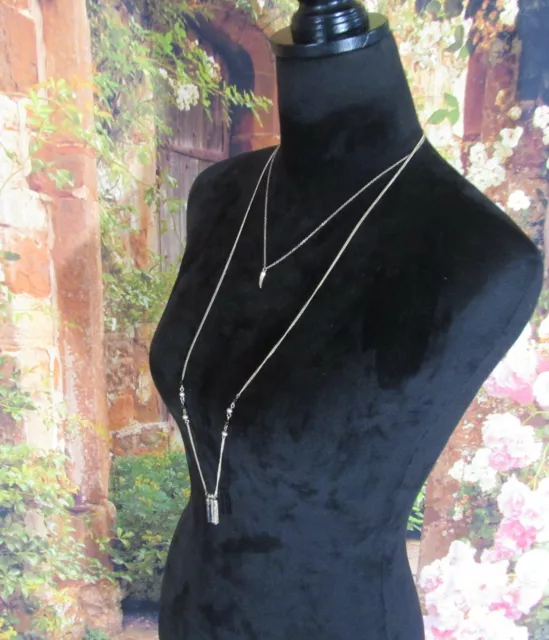 Double Gold Chain Necklace 1 with a Metal Feather 1 with 3 Small Tassels 18" 3