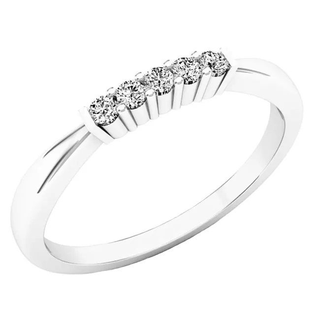 0.10 CT 10K White Gold 5 Stone Round Diamond Ladies Anniversary Wedding Band