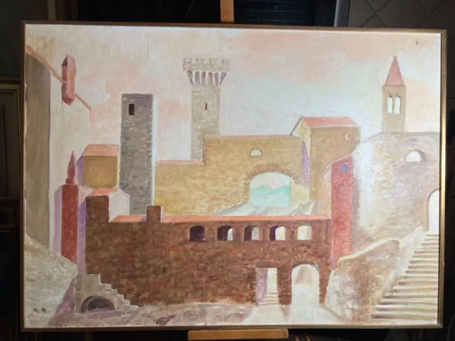 Quadro Dipinto - Olio su tela - Vista Borgo - Firmato G.R.