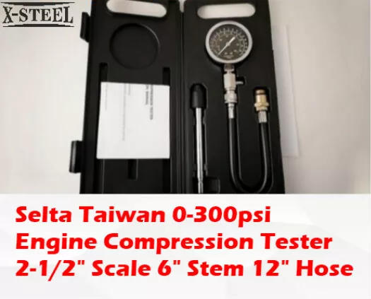 Selta Taiwan 0-300psi Engine Compression Tester 2-1/2" Scale 6" Stem 12" Hose