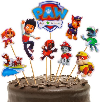 Decorazioni per Torte per Feste per Ragazzo Ragazza Compleanno Del Capretto 36 pezzi Topper per torta di compleanno Paw Patrol,Cake Topper Kit,Happy Birthday Cake Topper 